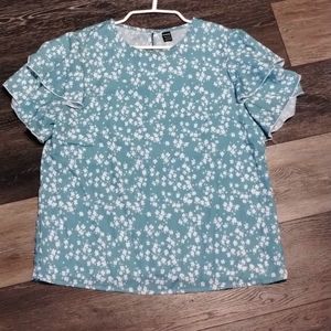 Ladies Floral Top Ruffle Sleeve